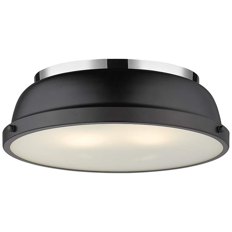 Image 1 Duncan 14" Wide Chrome 2-Light Flush Mount With Matte Black Shade
