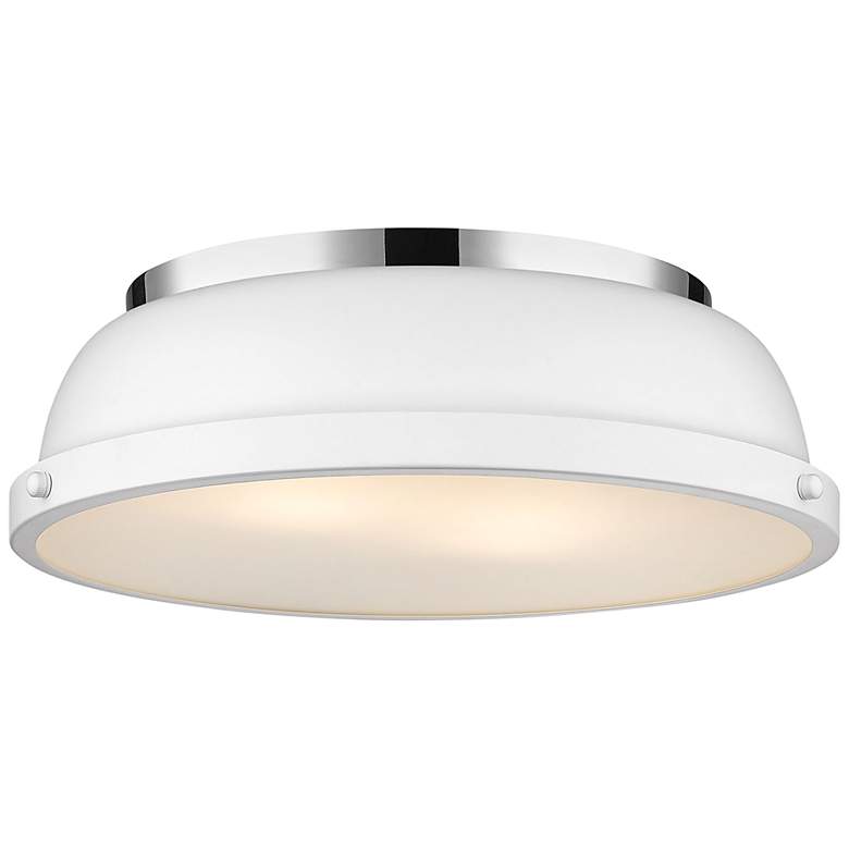 Image 1 Duncan 14 inch Wide Chrome 2-Light Flush Mount With Matte White Shade