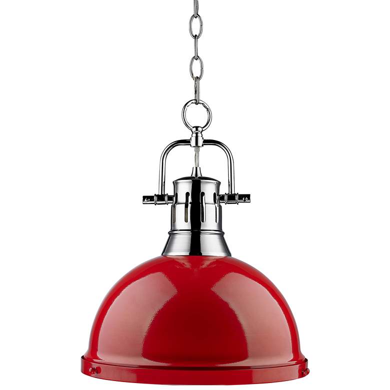 Image 2 Duncan 14" Wide Chrome and Red Pendant Light with Chain