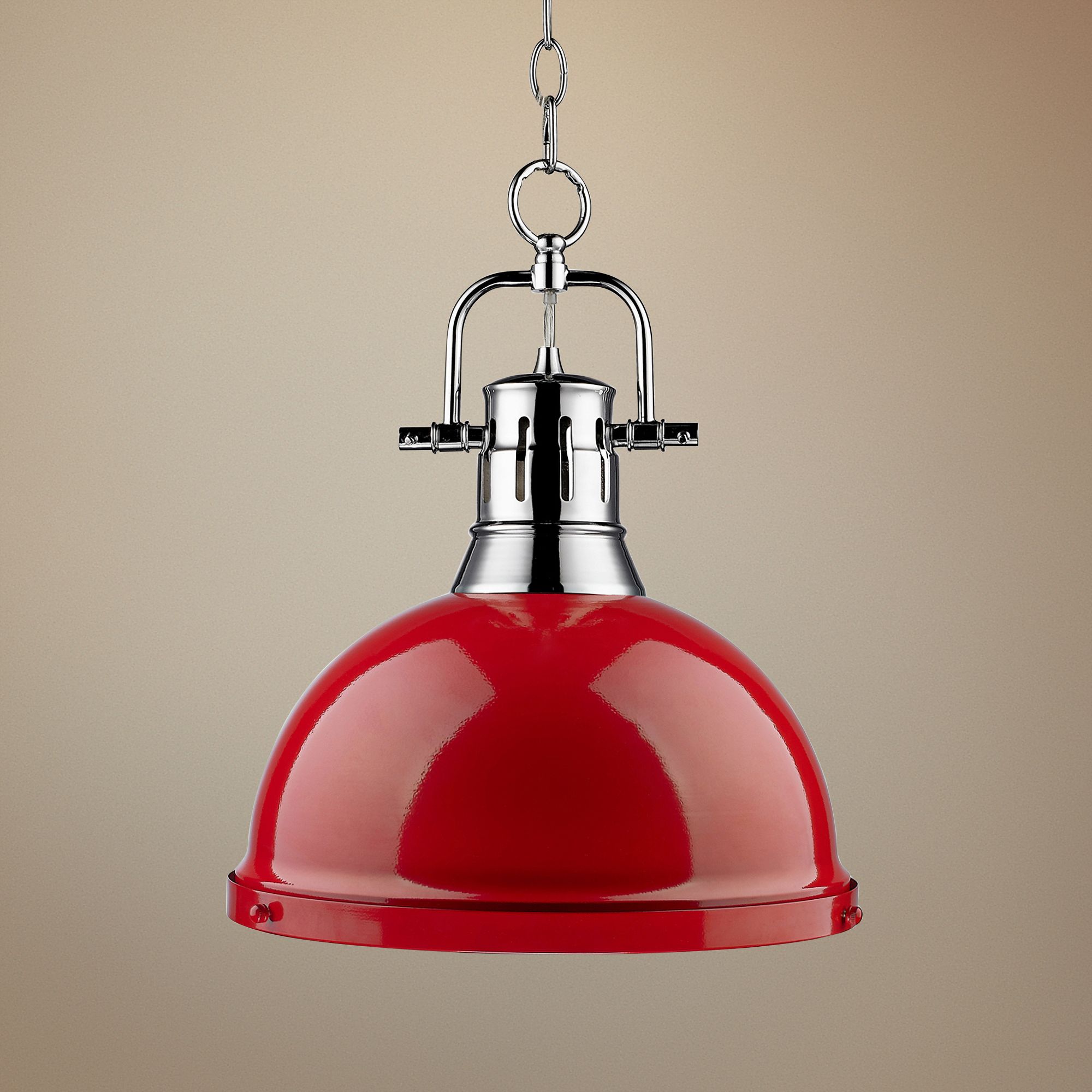 red industrial light fixture