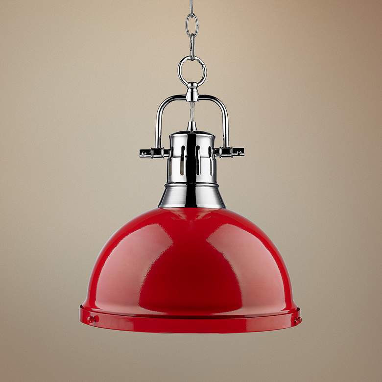 Image 1 Duncan 14" Wide Chrome and Red Pendant Light with Chain