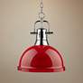 Duncan 14" Wide Chrome and Red Pendant Light with Chain