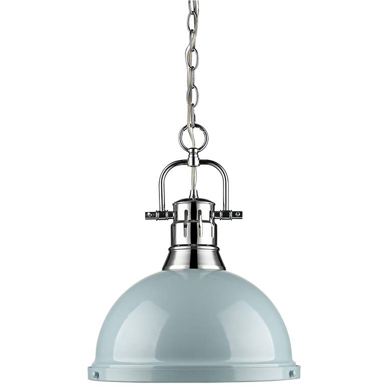 Image 1 Duncan 14" Wide Chrome Chain Pendant Light w/ Seafoam Shade