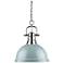Duncan 14" Wide Chrome Chain Pendant Light w/ Seafoam Shade