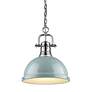 2_Duncan 14" Wide Chrome Chain Pendant Light w/ Seafoam Shade more views