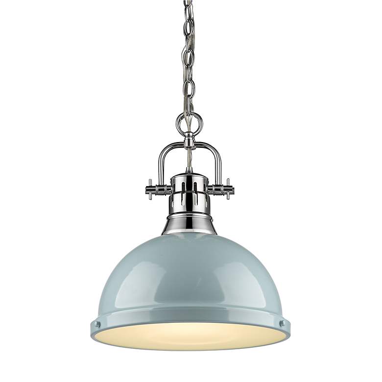 Image 3 Duncan 14" Wide Chrome Chain Pendant Light w/ Seafoam Shade more views