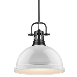 Duncan 14&quot; Wide Matte Black 1-Light Pendant With White Shade
