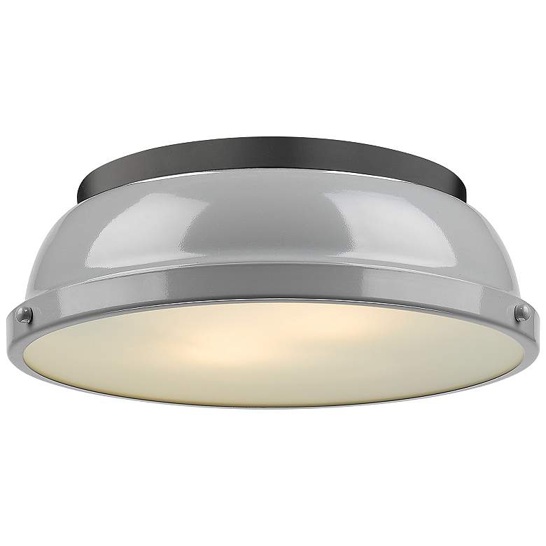 Image 1 Duncan 14 inch Wide Matte Black 2-Light Flush Mount With Gray Shade
