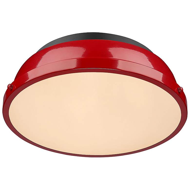 Image 3 Duncan 14 inch Wide Matte Black 2-Light Flush Mount With Red Shade more views