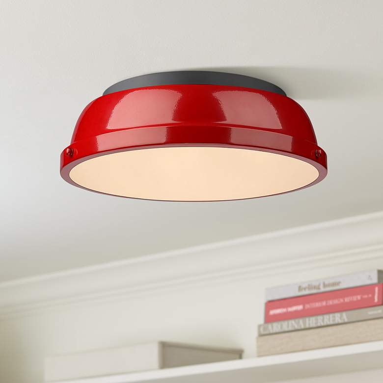Image 1 Duncan 14" Wide Matte Black and Red Ceiling Light