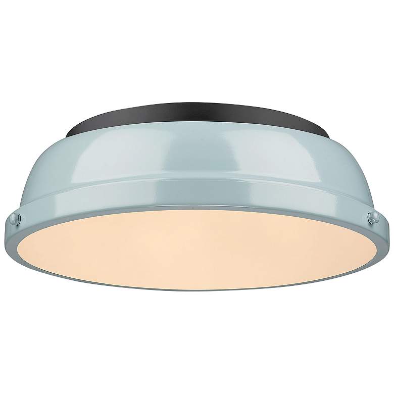 Image 1 Duncan 14" Wide Matte Black Ceiling Light with Seafoam Shade