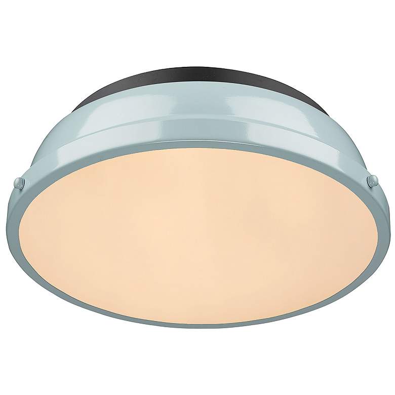 Image 3 Duncan 14" Wide Matte Black Ceiling Light with Seafoam Shade more views