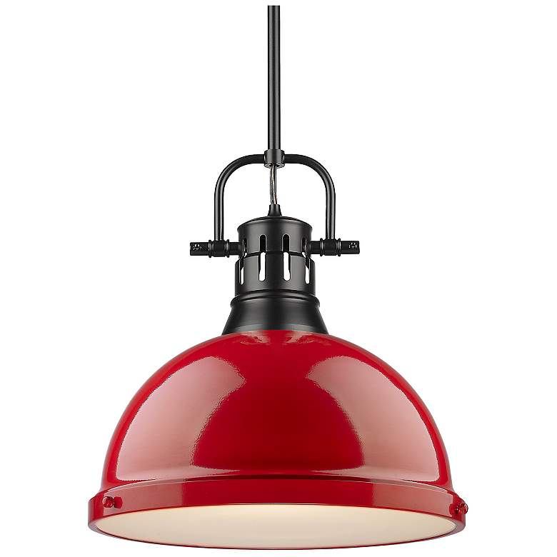 Image 1 Duncan 14" Wide Matte Black Rod Pendant Light with Red Shade