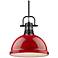 Duncan 14" Wide Matte Black Rod Pendant Light with Red Shade