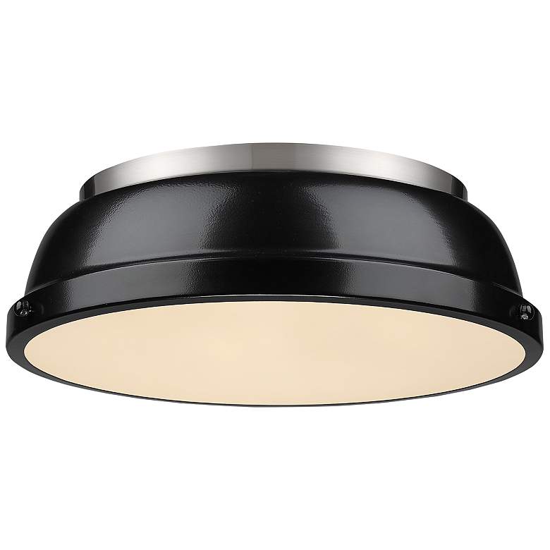 Image 1 Duncan 14 inch Wide Pewter 2-Light Flush Mount With Black Shade