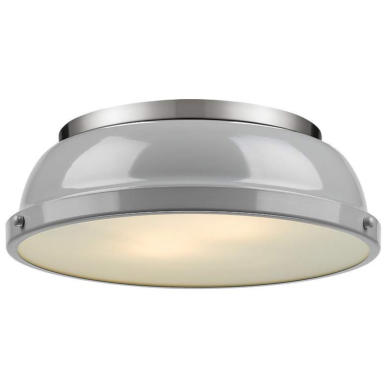 Image 1 Duncan 14 inch Wide Pewter 2-Light Flush Mount With Gray Shade