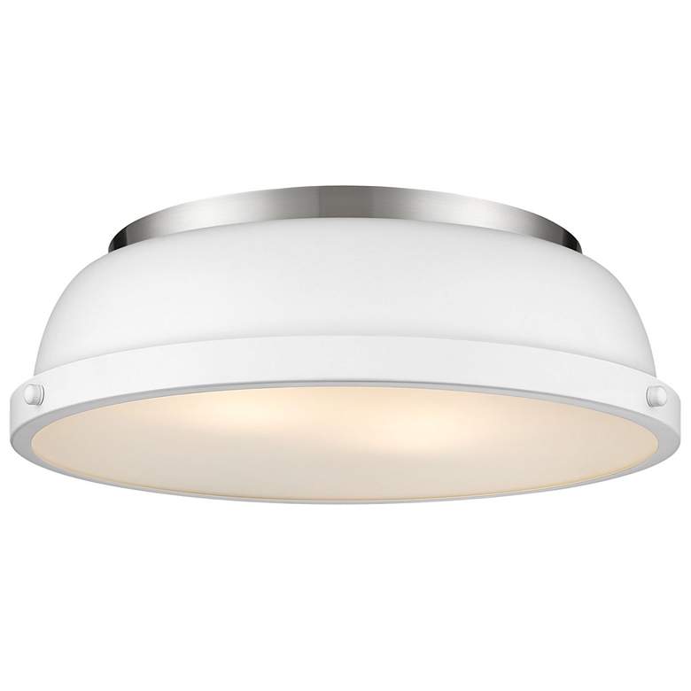 Image 1 Duncan 14 inch Wide Pewter 2-Light Flush Mount With Matte White Shade