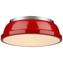 Duncan 14&quot; Wide Pewter 2-Light Flush Mount With Red Shade