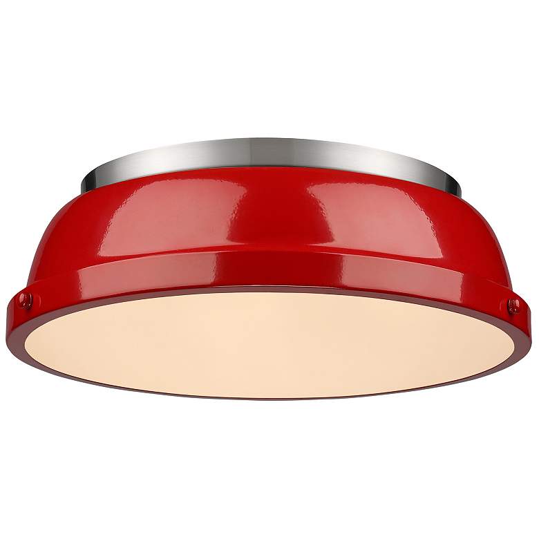 Image 1 Duncan 14 inch Wide Pewter 2-Light Flush Mount With Red Shade