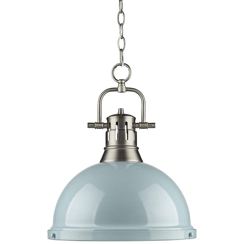 Duncan 14&quot; Wide Pewter and Seafoam Pendant Light with Chain