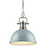 Duncan 14" Wide Pewter and Seafoam Pendant Light with Chain