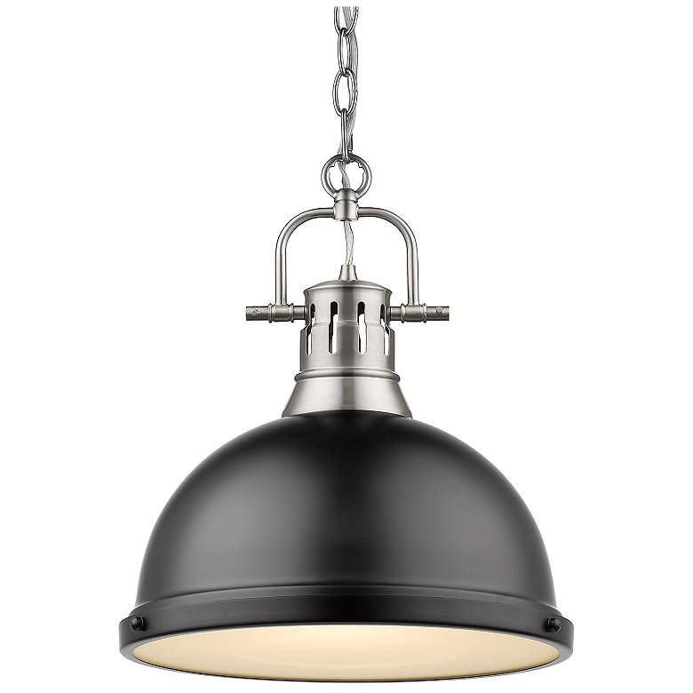 Image 1 Duncan 14" Wide Pewter Pendant Light with Black Dome Shade