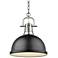 Duncan 14" Wide Pewter Pendant Light with Black Dome Shade