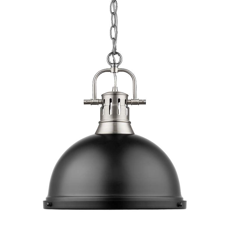 Image 2 Duncan 14" Wide Pewter Pendant Light with Black Dome Shade more views