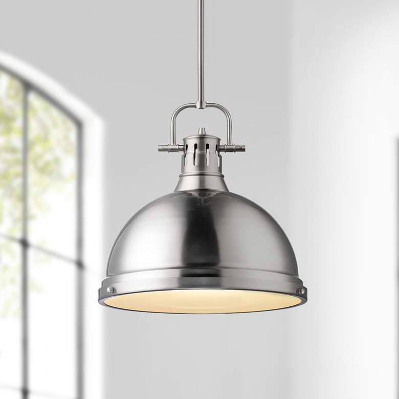 Image 1 Duncan 14" Wide Pewter Pendant Light with Rod