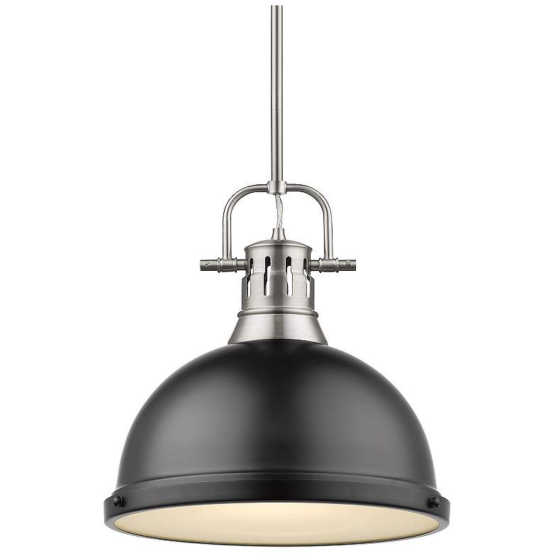 Image 1 Duncan 14" Wide Pewter Rod Pendant Light with Black Shade