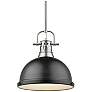 1_Duncan 14" Wide Pewter Rod Pendant Light with Black Shade