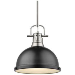 Duncan 14" Wide Pewter Rod Pendant Light with Black Shade