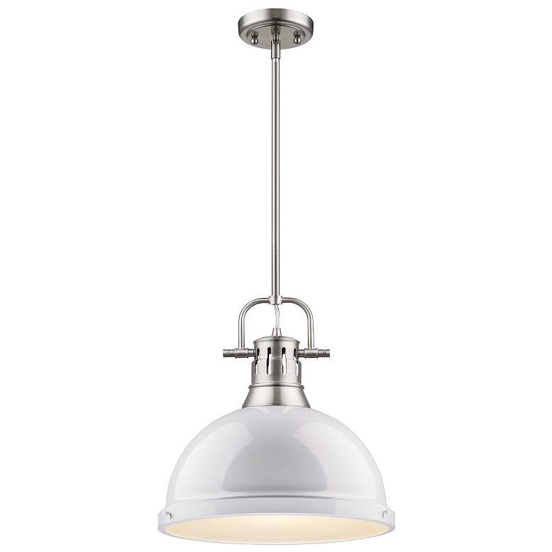 Image 1 Duncan 14" Wide Pewter Rod Pendant Light with White Shade