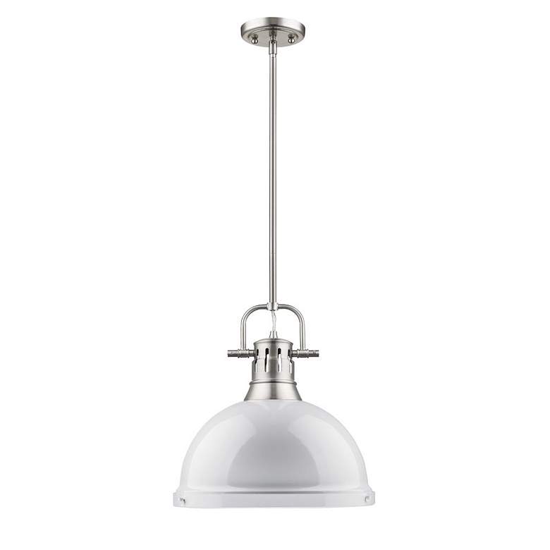 Image 2 Duncan 14" Wide Pewter Rod Pendant Light with White Shade more views