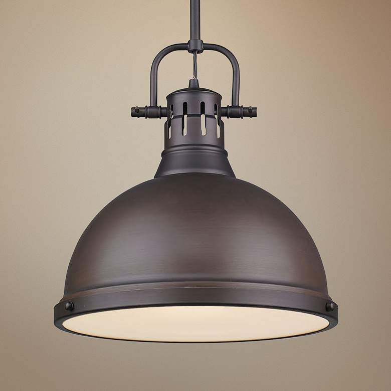 Duncan 14&quot; Wide Rubbed Bronze Pendant Light with Rod