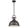 Duncan 14" Wide Rubbed Bronze Pendant Light with Rod