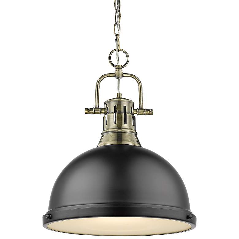 Image 1 Duncan 14"W Aged Brass Chain Pendant Light with Black Shade