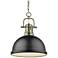 Duncan 14"W Aged Brass Chain Pendant Light with Black Shade