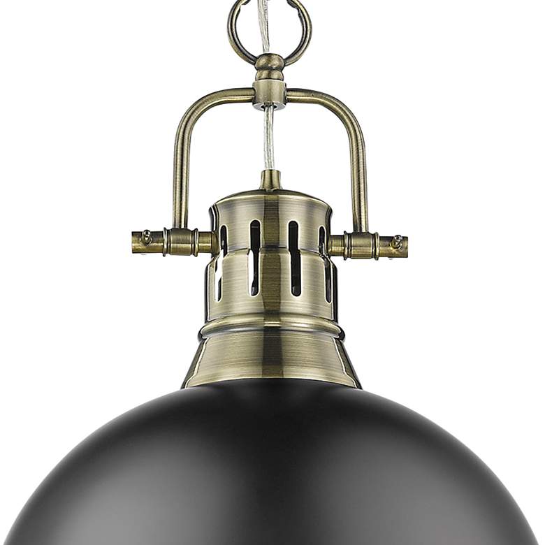 Image 2 Duncan 14"W Aged Brass Chain Pendant Light with Black Shade more views