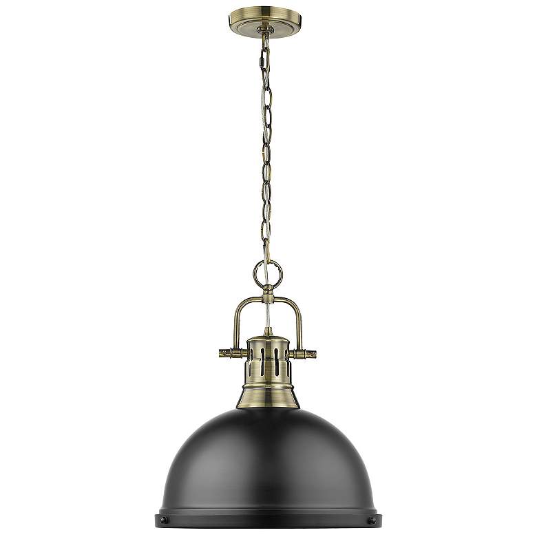 Image 3 Duncan 14"W Aged Brass Chain Pendant Light with Black Shade more views