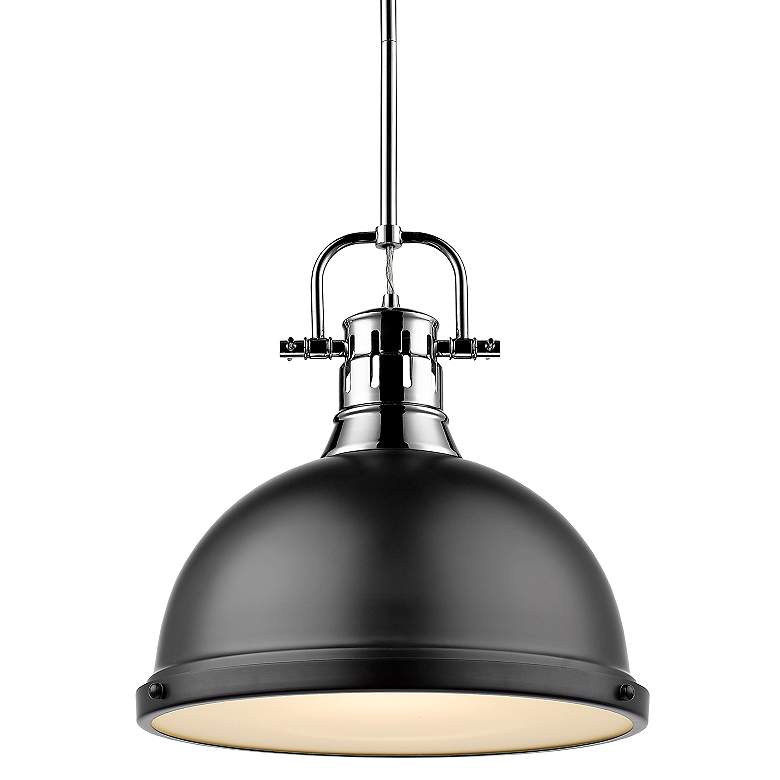 Image 1 Duncan 14"W Chrome Rod Pendant Light w/ Matte Black Shade