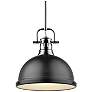 1_Duncan 14"W Chrome Rod Pendant Light w/ Matte Black Shade