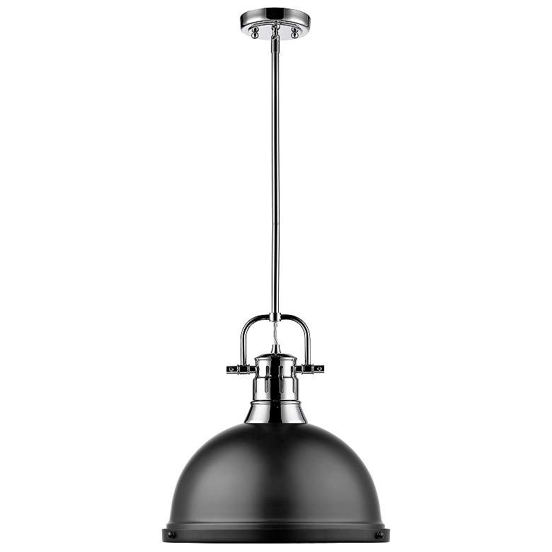 Image 3 Duncan 14"W Chrome Rod Pendant Light w/ Matte Black Shade more views