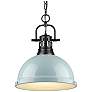 1_Duncan 14"W Matte Black Chain Pendant Light w/ Seafoam Shade