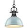 Duncan 14"W Matte Black Chain Pendant Light w/ Seafoam Shade