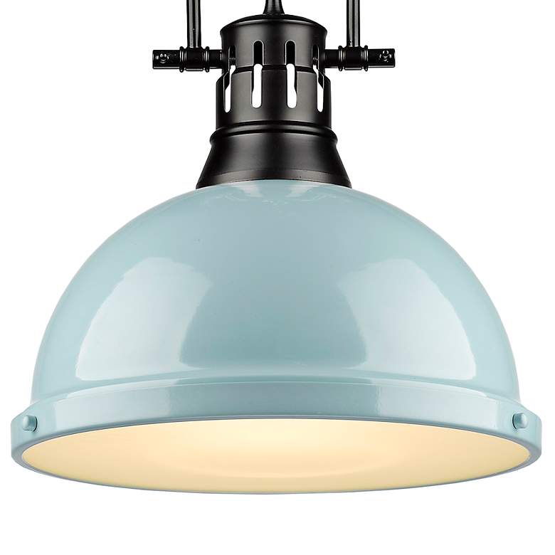 Image 2 Duncan 14"W Matte Black Chain Pendant Light w/ Seafoam Shade more views