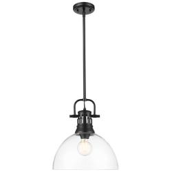Duncan 14"W Matte Black Pendant Light w/ Clear Glass Shade