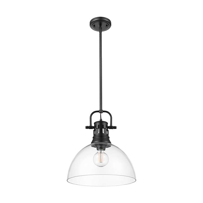 Image 2 Duncan 14"W Matte Black Pendant Light w/ Clear Glass Shade more views