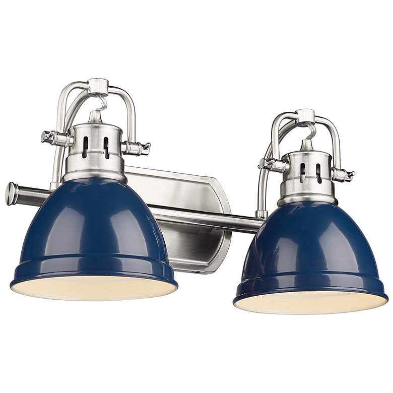 Image 1 Duncan 16.5" Wide 2-Light Pewter Vanity Light with Navy Blue Shade