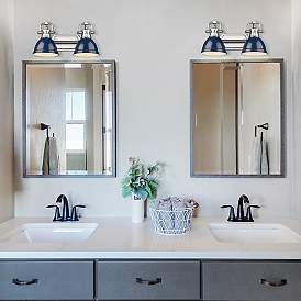 Image5 of Duncan 16.5" Wide 2-Light Pewter Vanity Light with Navy Blue Shade more views